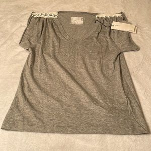 Sacai cotton/silk blend shirt w chain link shoulder accessory